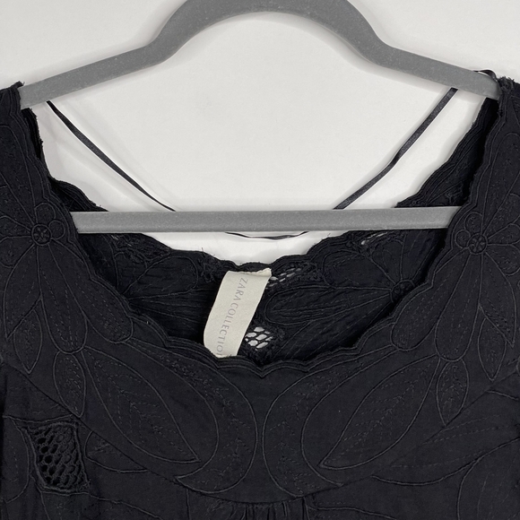 2/$30 ZARA Embroidered Meshed Cutout Dress Medium Black Round Hem #7282 - Picture 4 of 12